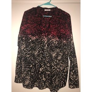 Calvin Klein Long Sleeve Red and Black Blouse